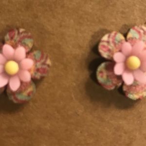 Handmade wood and resin stud flower boho earrings